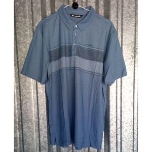 Travis Mathew Golf Shirt Mens XL Blue Wide Striped Stretch Spellout Logo